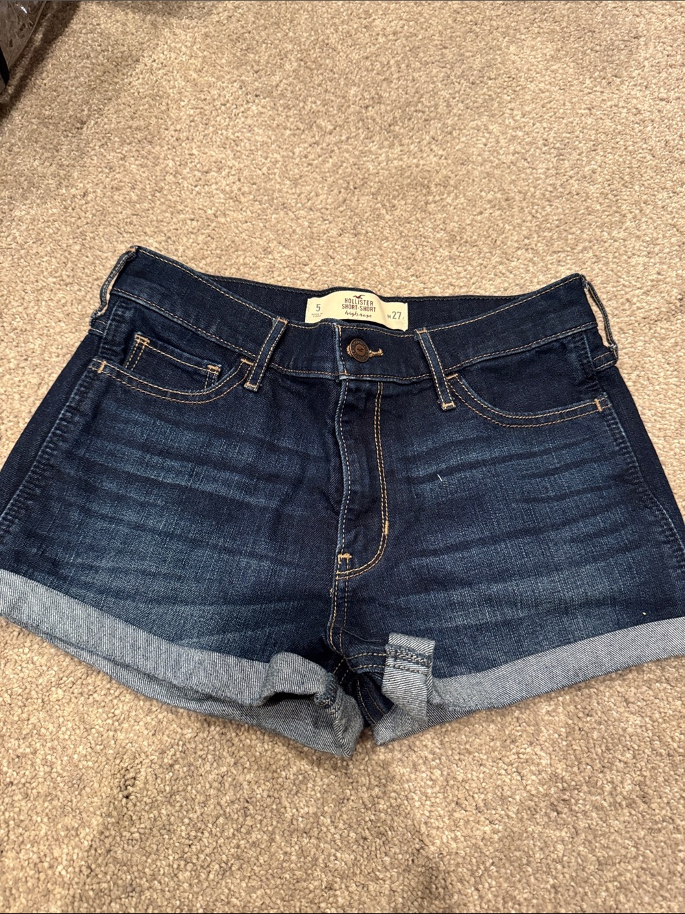Hollister Dark Blue Rolled-Hem Denim Shorts